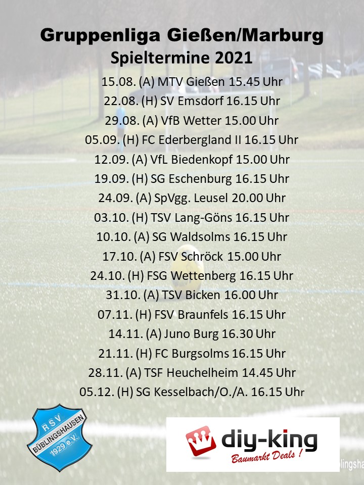 Du betrachtest gerade Gruppenliga: Spielplan steht – RSV eröffnet wieder beim MTV Gießen