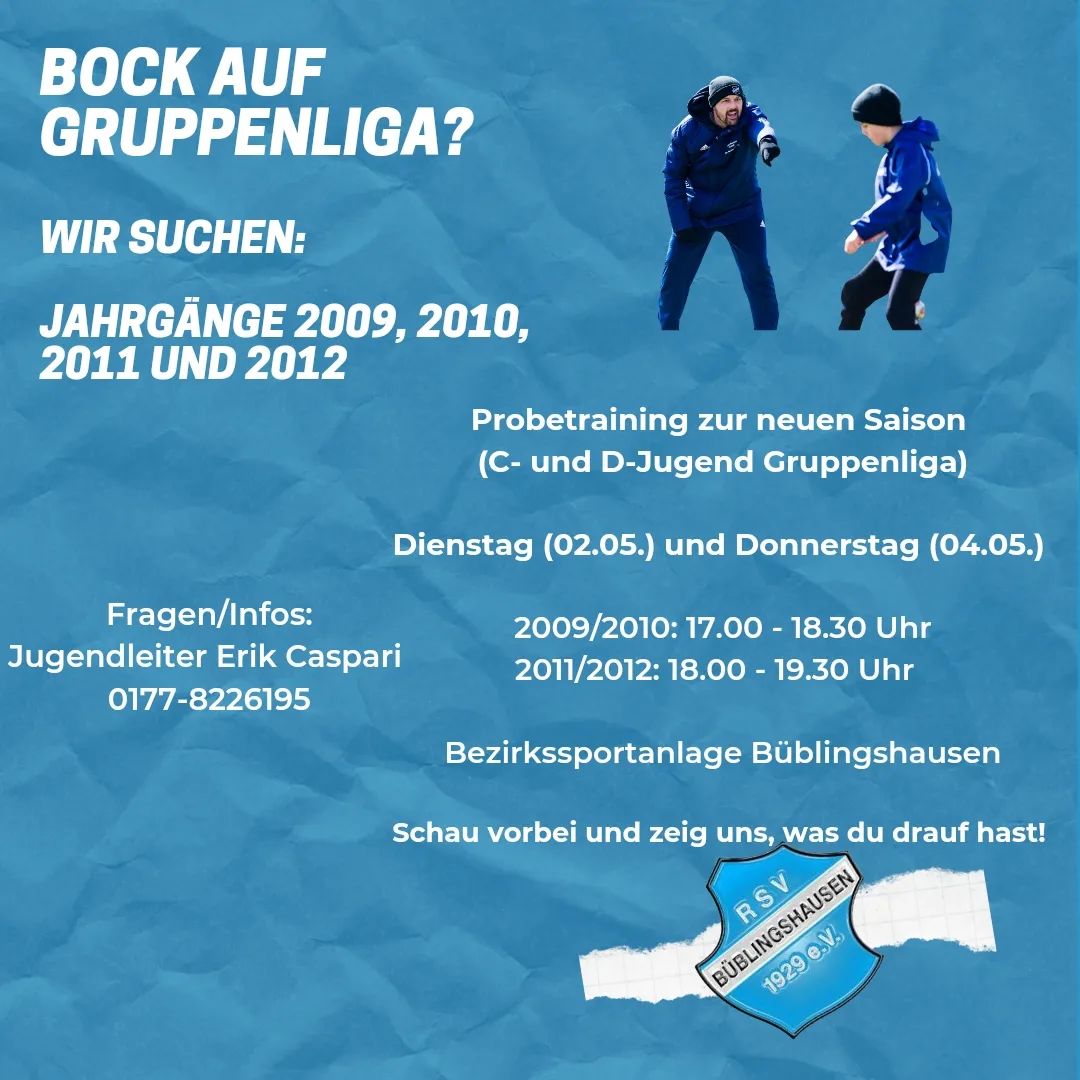 You are currently viewing Gruppenliga D- und C-Jugend 2023/24: Kommt zum Probetraining!