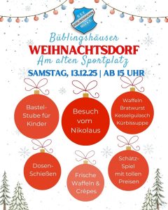 Mehr über den Artikel erfahren Auf zum Büblingshäuser Weihnachtsdorf am 13.12.!